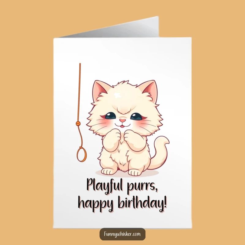 Funny Free Printable Birthday Card: Fluffy Cat Batting String, Perfect Downloadable Gift