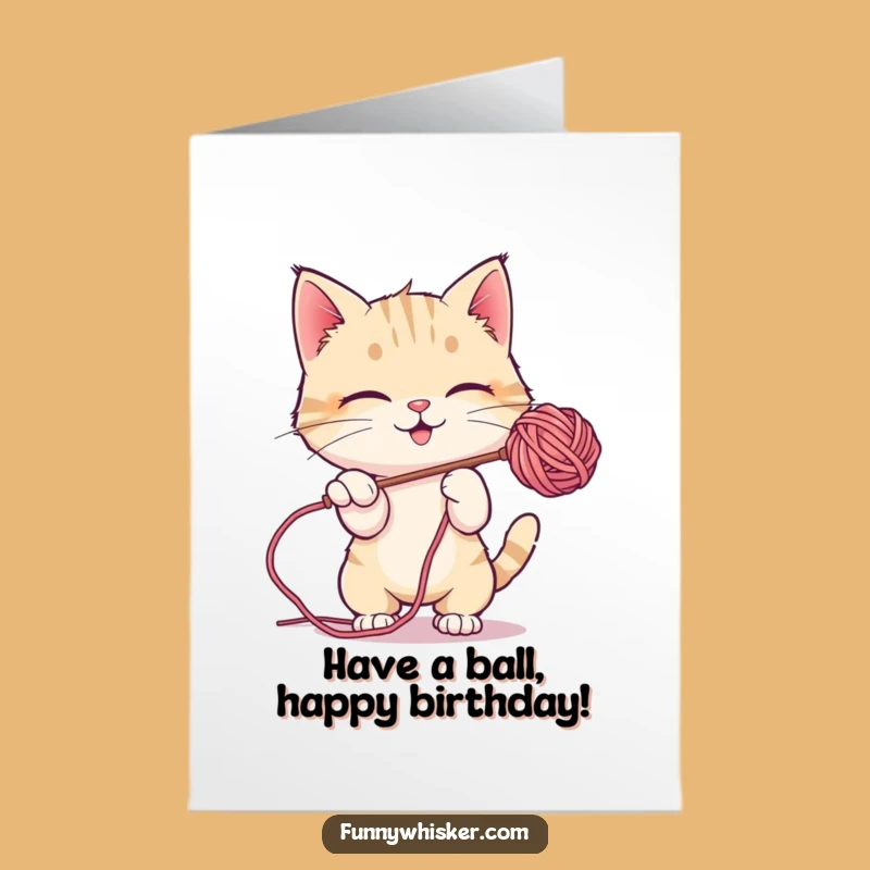 Free Printable Yarn Batting Cat Birthday Card: Playful Feline Downloadable Fun