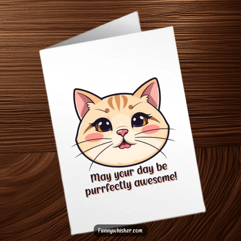 Funny Free Printable Birthday Card: A simplified cat head with ridiculously long, wiggly whiskers, ready to celebrate!