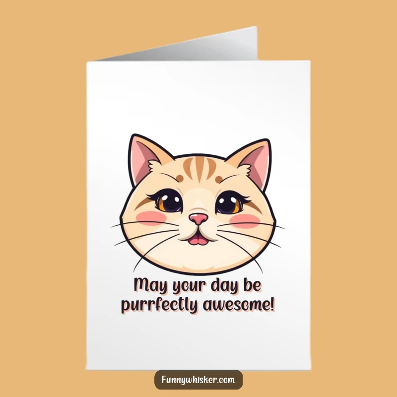 Free Printable Birthday Card: Funny Cat with Long Whiskers, Hilarious Downloadable Gift!