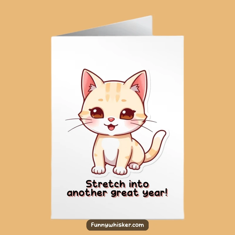 Playful Cat Birthday Free Printable Card: Stretchy Whiskers Downloadable Gift