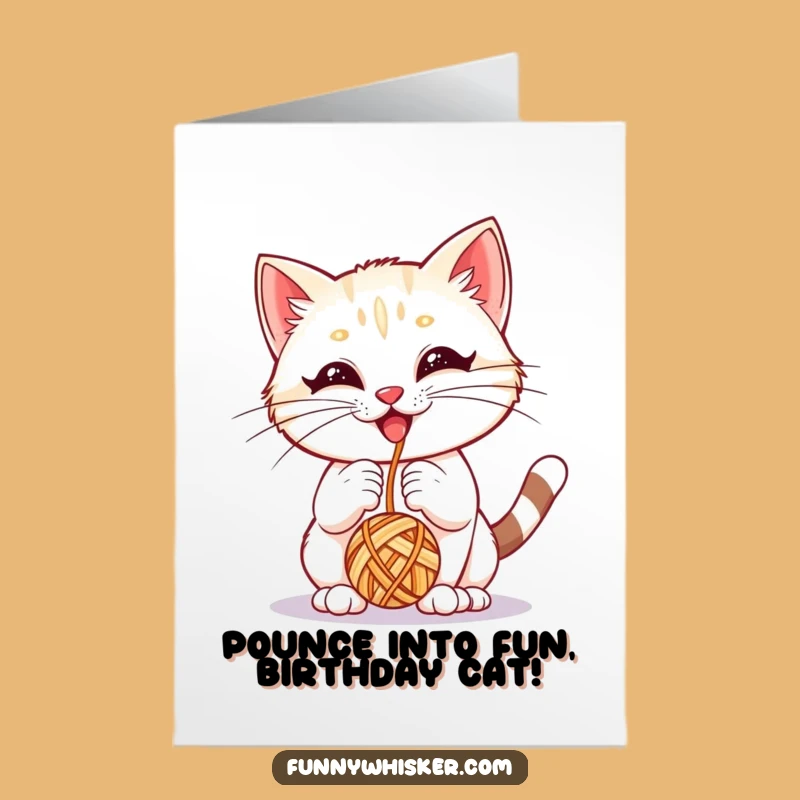 Free Printable Birthday Card: Whiskered Cat Bops Yarn Funny Downloadable Gift
