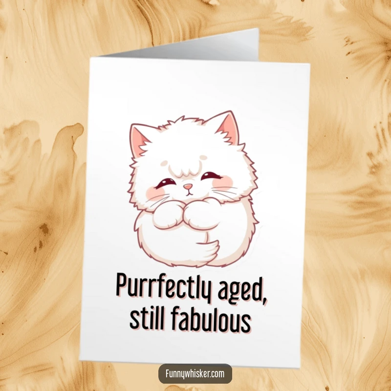 Funny Free Printable Birthday Card: Fluffy cat napping peacefully, whiskers forming a halo, hilarious downloadable gift.