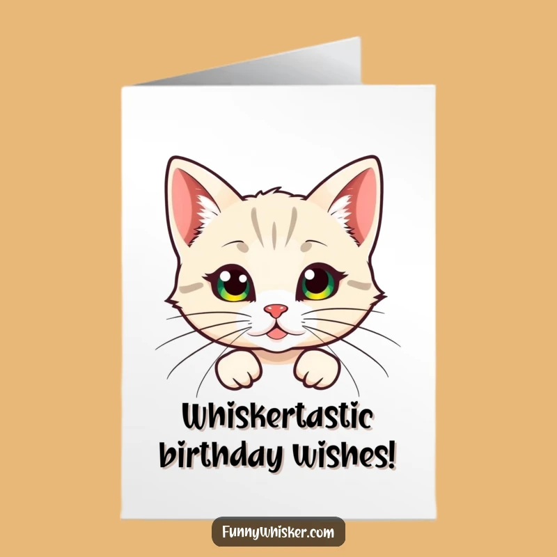 Free Printable Funny Cat Birthday Card: Peeking Whiskers Downloadable for Instant Laughter