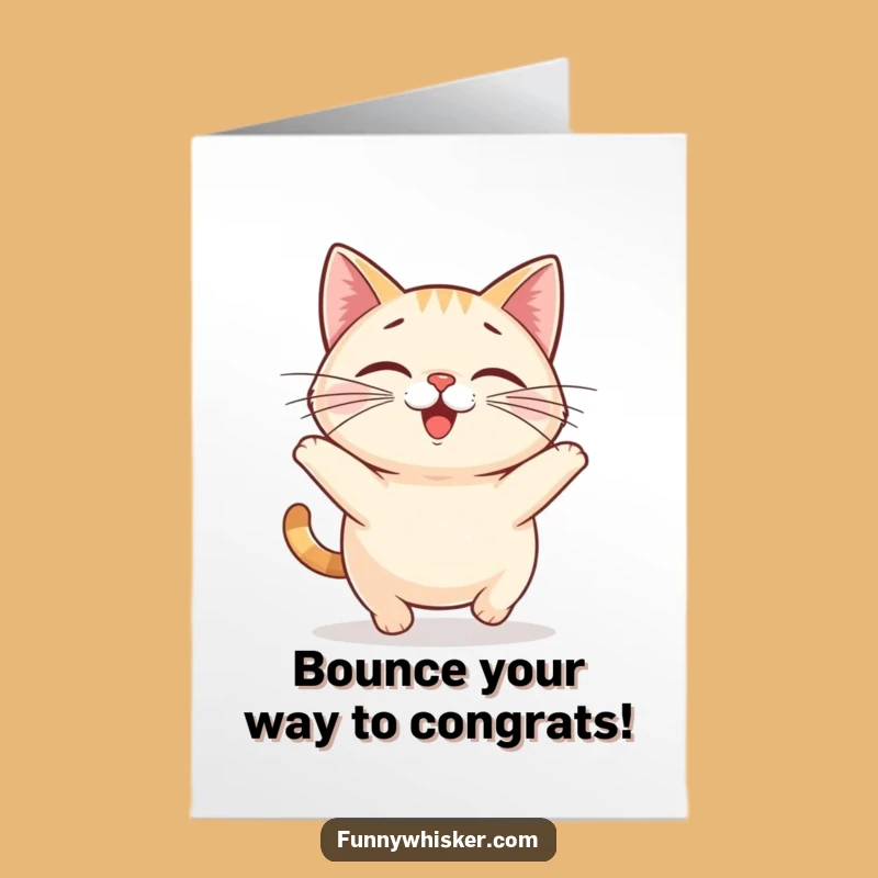 Free Printable Congrats Card: Funny Bouncing Cat, Big Whiskers Downloadable