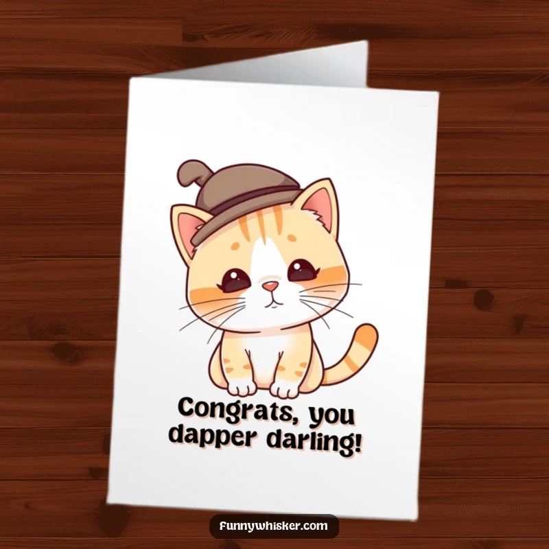 Funny Free Printable Congratulations Card: Cat in a silly, tilted hat with twitching whiskers, celebrating achievements with humor, ready to print.