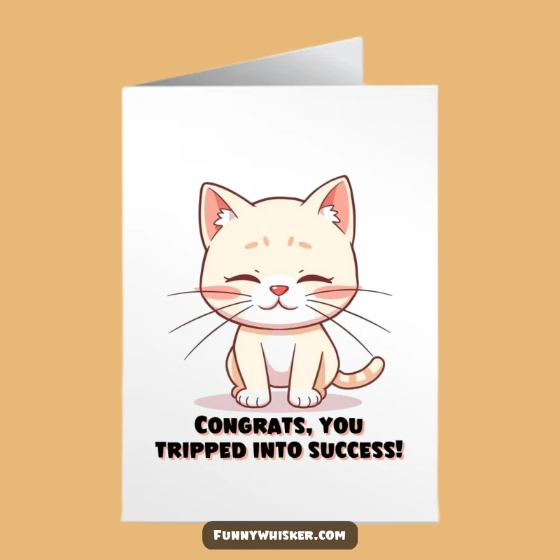 Free Printable Congrats Card: Clumsy Cat Triumph, Funny Celebration, Unique Downloadable Gift