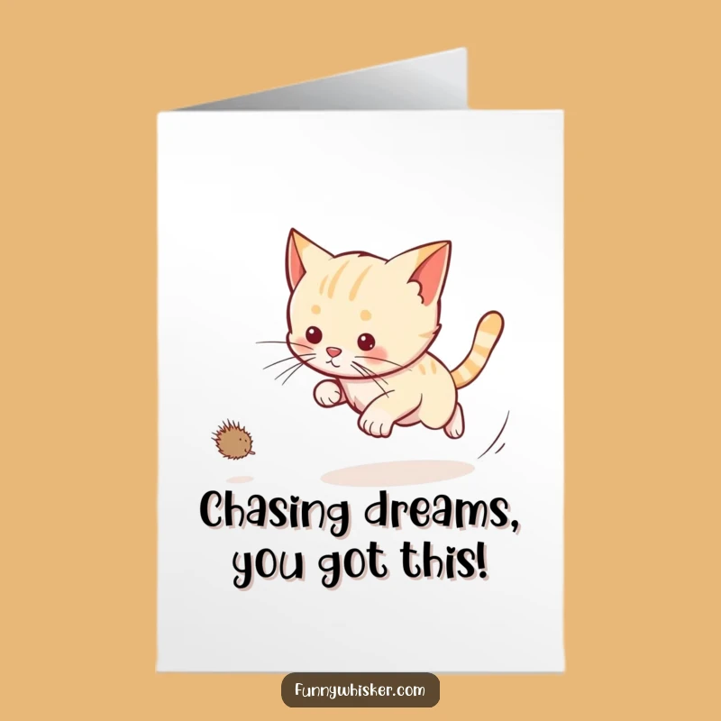 Free Printable Congrats Card: Dust Bunny Hunter Cat - Funny Downloadable Gift for Triumphs
