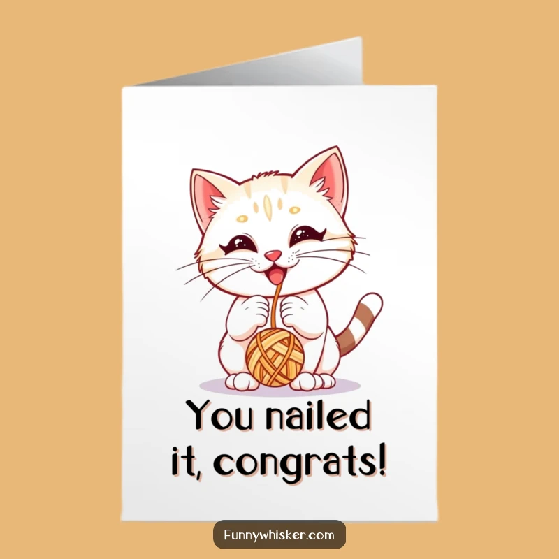Free Printable Congrats Card: Kitten Bops Yarn Funny Downloadable Gift