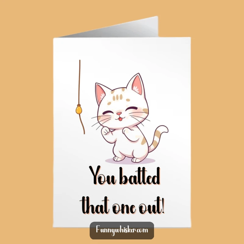 Free Printable Congrats Card: Whiskered Cat String Play, Funny Downloadable