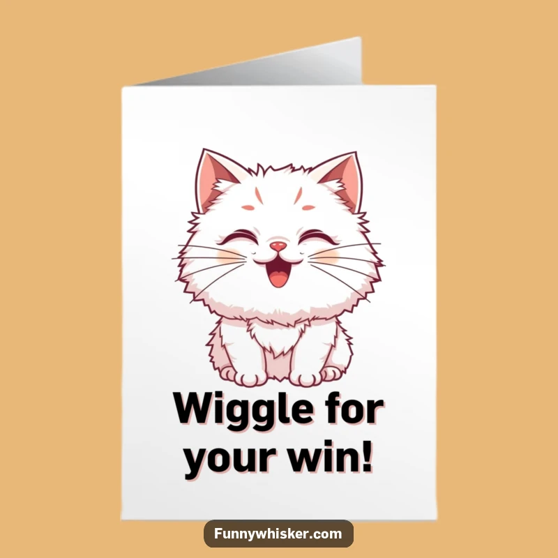 Free Printable Fluffy Cat Congrats Card: Wiggling Excitement Downloadable Gift for Success