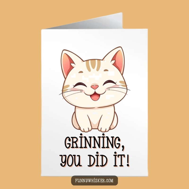 Free Printable Happy Cat Congratulations Card: Curly Whiskers of Joy Downloadable