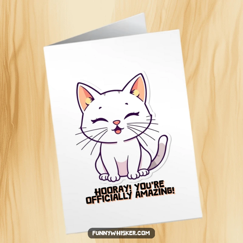 Funny Free Printable Congrats Card: A stylized cat silhouette with oversized, energetic whiskers, striking a pose!
