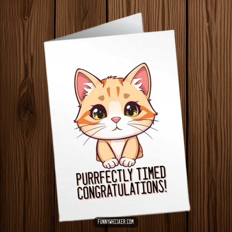 Funny Free Printable Congrats Card: Cat peeking behind a giant fuzzy whisker, a cute and comical congratulatory design.