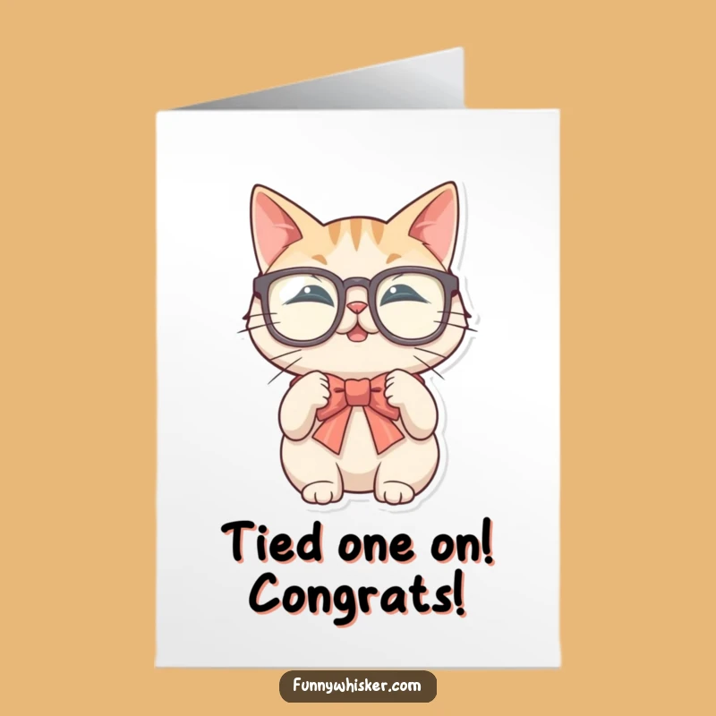 Free Printable Congrats Card: Cat Struggles With Bow Funny Downloadable Gift