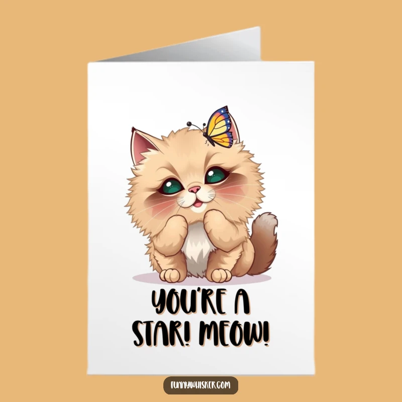 Free Printable Congrats Card: Playful Cat Butterfly, Downloadable Celebration for Pet Lovers