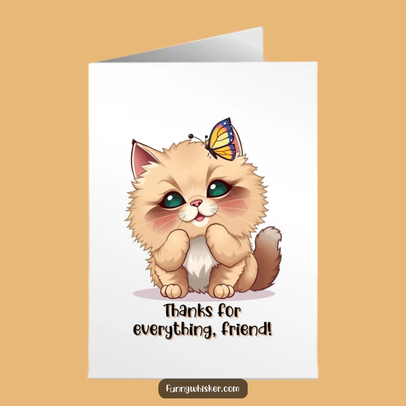 Free Printable Thank You Card: Cat & Butterfly, Humorous Downloadable Gratitude