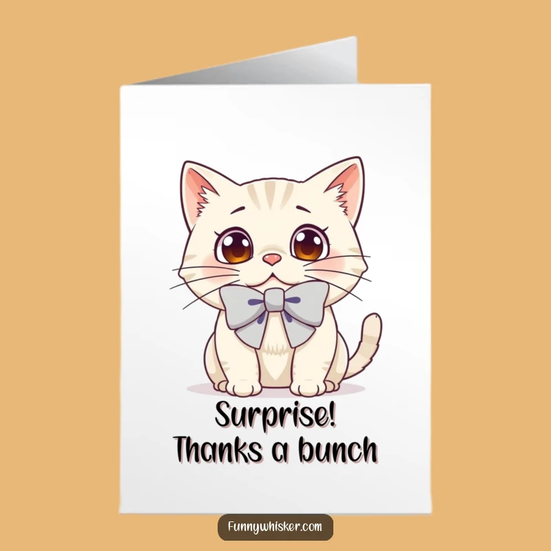 Free Printable Thank You Card: Cat's Bowed Whiskers, Surprised Gratitude
