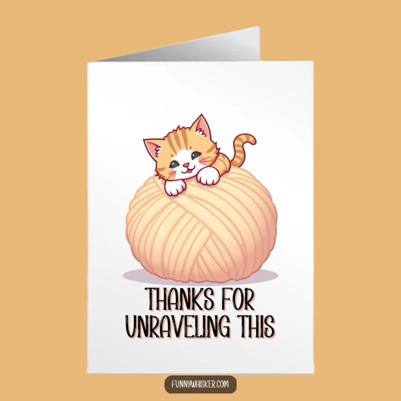 Free Printable Thank You Card: Cat's Playful Yarn Pounce Expressing Thanks