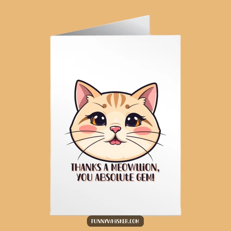 Free Printable Thank You Card: Funny Cat with Long Whiskers, Heartfelt Downloadable Gift!