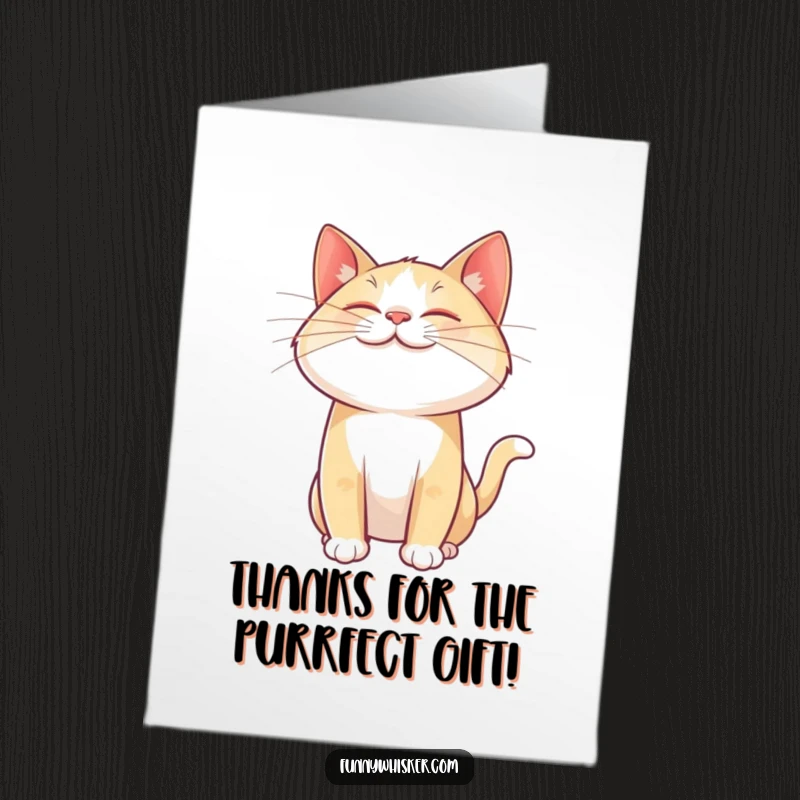 Funny Free Printable Thank You Card: Cat with a giant, joyful whisker twitching mid-air, sending thanks.