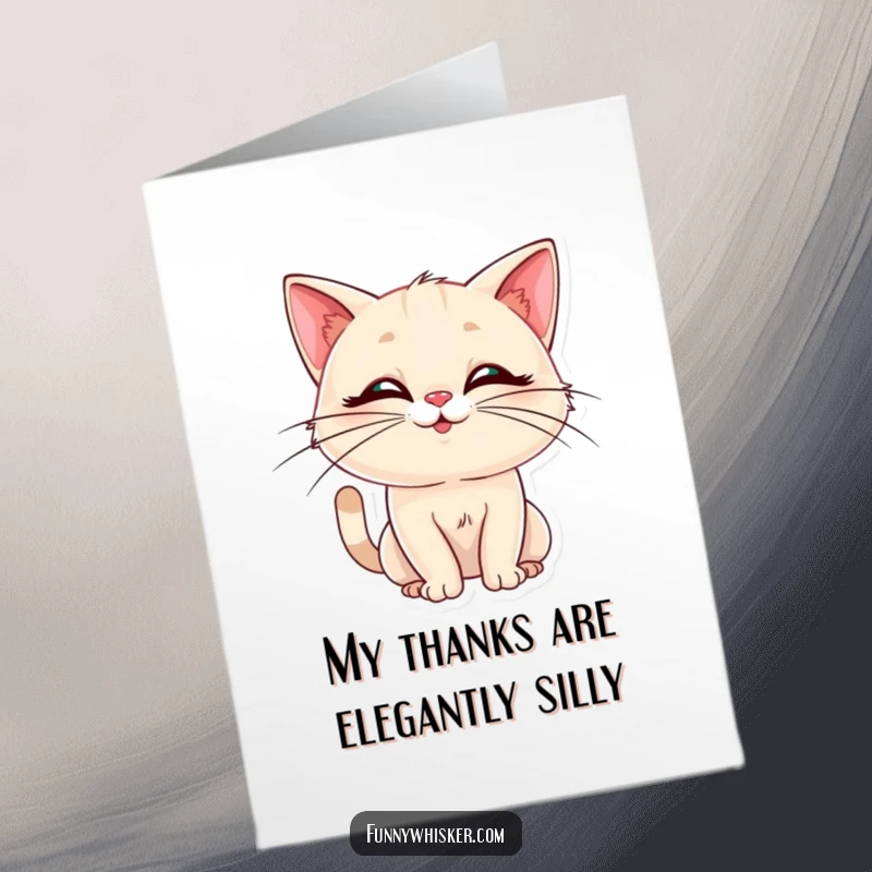 Funny Free Printable Thank You Card: A sophisticated cat with chic whiskers is caught in a wonderfully silly and unexpected pose.