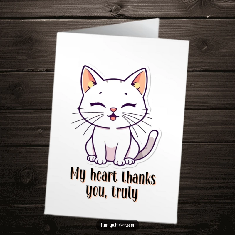 Funny Free Printable Thank You Card: A stylized cat silhouette with oversized, energetic whiskers, giving a thankful bow!