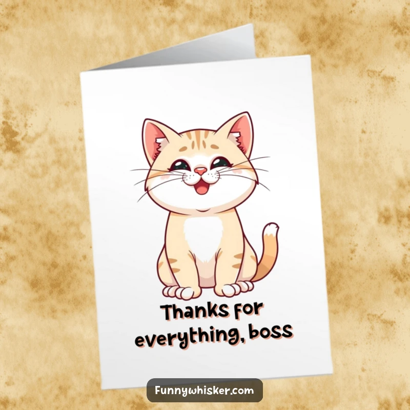 Funny Free Printable Thank You Card of a proud cat posing with playfully twitching whiskers. Downloadable gift.