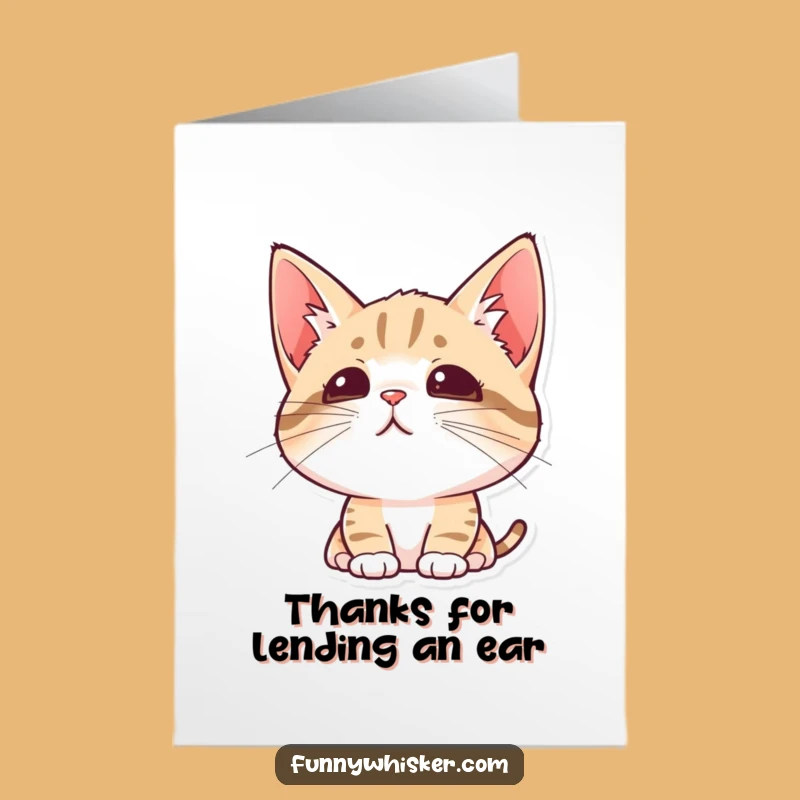 Free Printable Thank You Card: Curious Cat with Perked Ears, Expressing Thanks