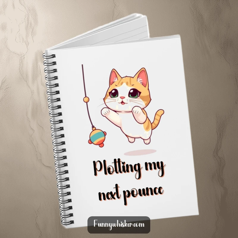 Funny Cat Notebook: A cat with prominent, twitching whiskers leaps for a toy, for capturing ideas with humor.