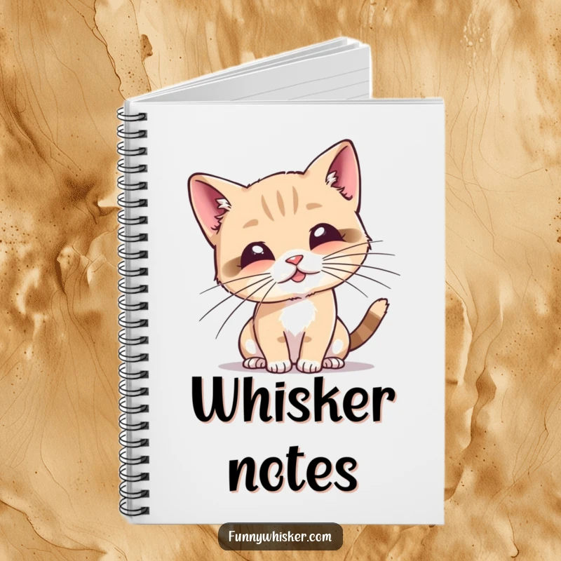 Funny cat notebook cover featuring a tiny cat playfully batting at its own long, exaggerated whiskers, ideal for note-taking.
