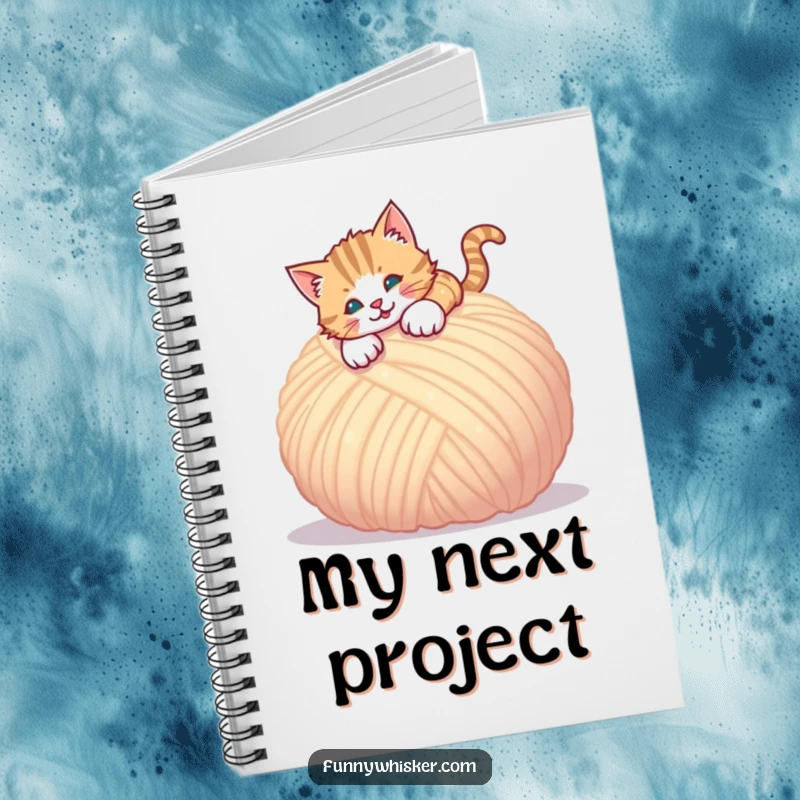 Funny notebook with a cat pouncing on a ball of yarn, perfect for journaling playful thoughts.