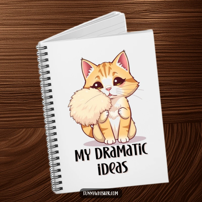 Funny notebook featuring a dramatic cat fanning itself with a giant whisker, ideal for jotting down ideas and fabulous thoughts.