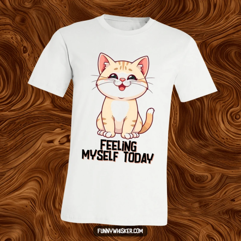 Funny cat t-shirt showing a proud pose with playfully twitching whiskers, showcasing feline confidence and playful humor, great for gifting.