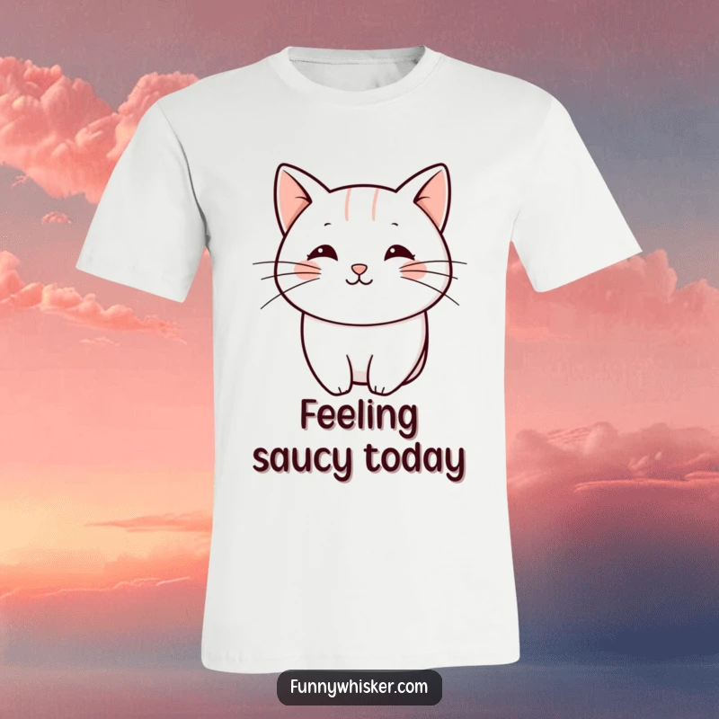 Funny t-shirt featuring a single, bold, playful curved line as a cat whisker, embodying minimalist humor and feline elegance.