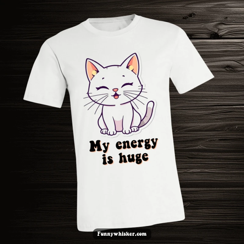 Funny cat silhouette t-shirt with oversized, energetic whiskers, embodying a sleek and humorous feline style for a unique gift.