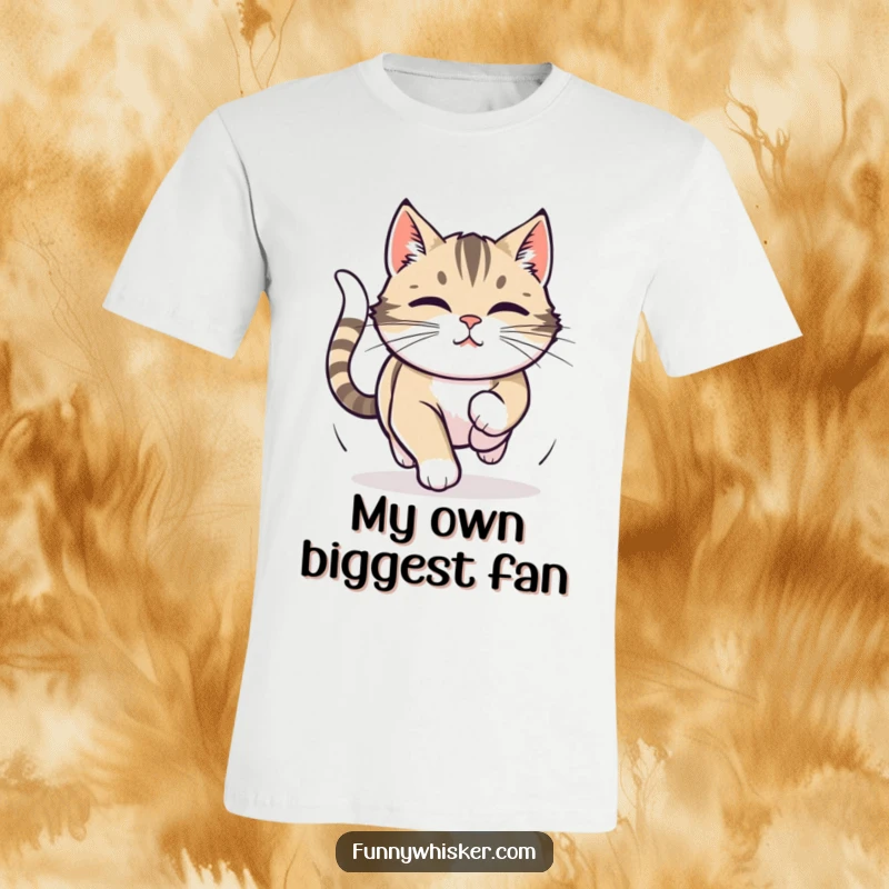 Funny t-shirt capturing a cat in a determined tail-chasing spiral, whiskers twitching with intense focus and playful energy.