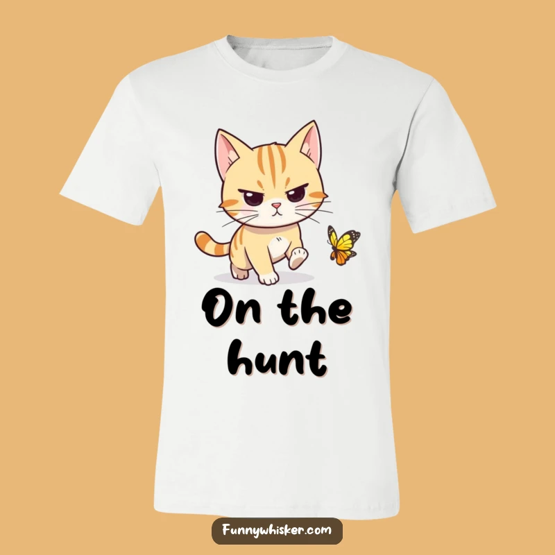 Funny Determined Cat T-Shirt - Butterfly Chase Design, Perfect Funny Gift