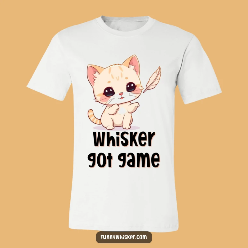 Funny Tiny Cat Whiskers T-Shirt: Playful Feline Feather Chase Tee, Great Gift