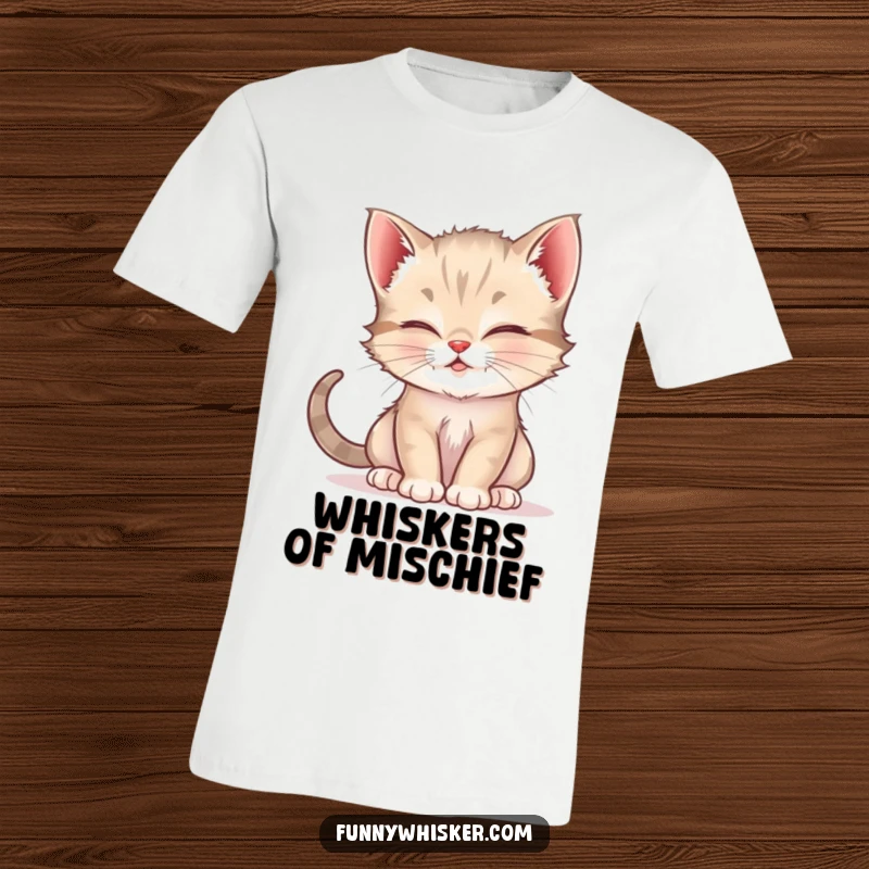 Funny t-shirt displaying a naughty kitten using its whiskers to playfully tickle another cat, capturing a moment of pure mischief.