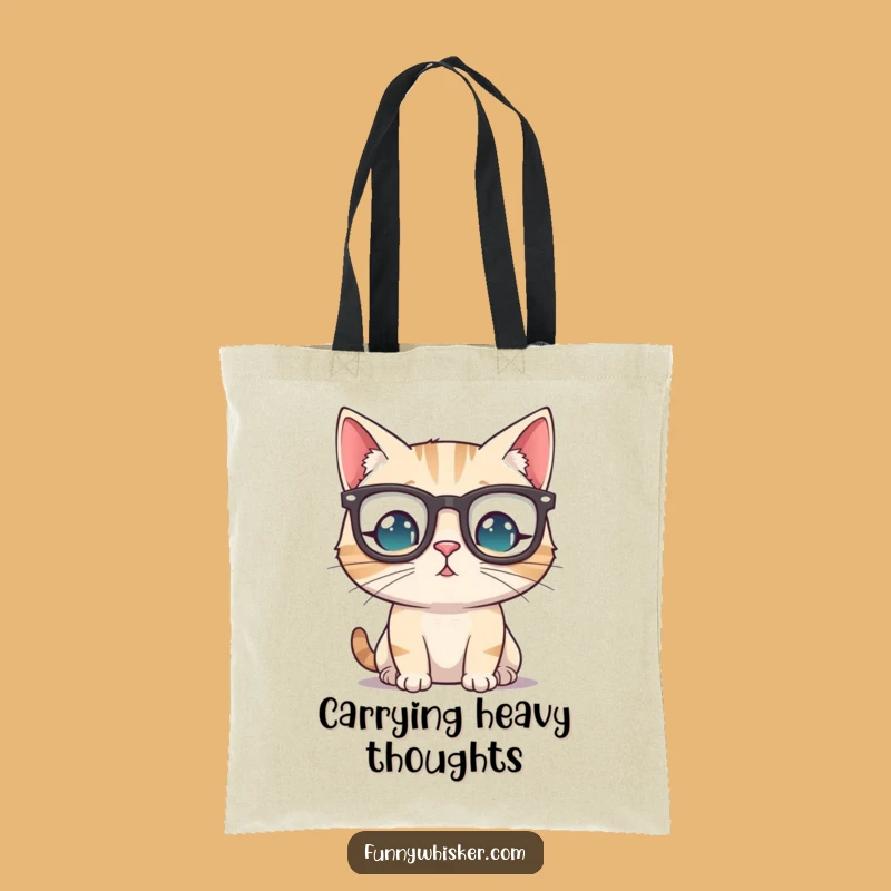 Funny Spectacled Cat Tote Bag - Chic Whiskered Feline Carryall for Stylish Laughs