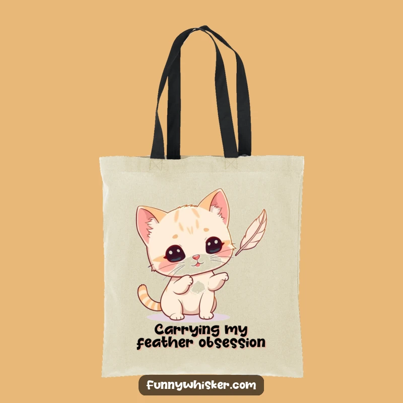Funny Whiskered Cat Tote Bag: Playful Feather Chase Everyday Carryall, Great Gift