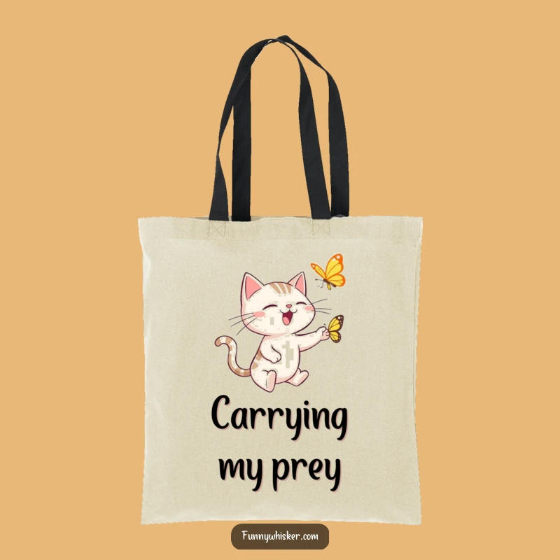 Funny Cat Tote Bag: Spiky Whiskers Butterfly Chase Stylish Accessory