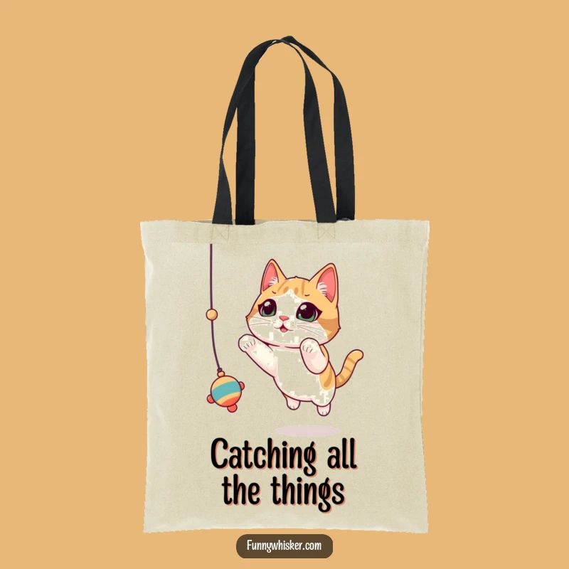 Funny Cat Toy Leap Tote Bag: Whiskered Acrobat Carryall, Great Gift