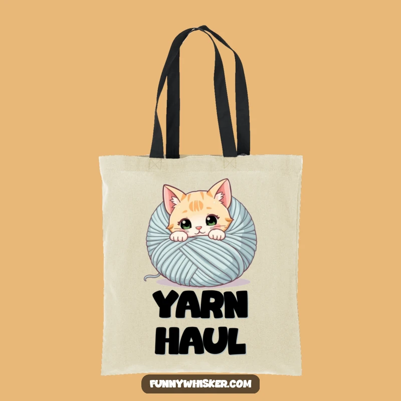 Funny Cat Yarn Tote Bag: Curious Kitty Peeking, Chic Humorous Gift