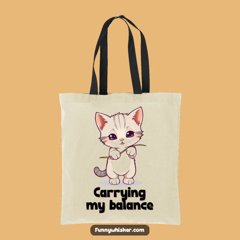 Funny Kitten Balance Tote Bag: Wobbly Whisker Carryall Gift