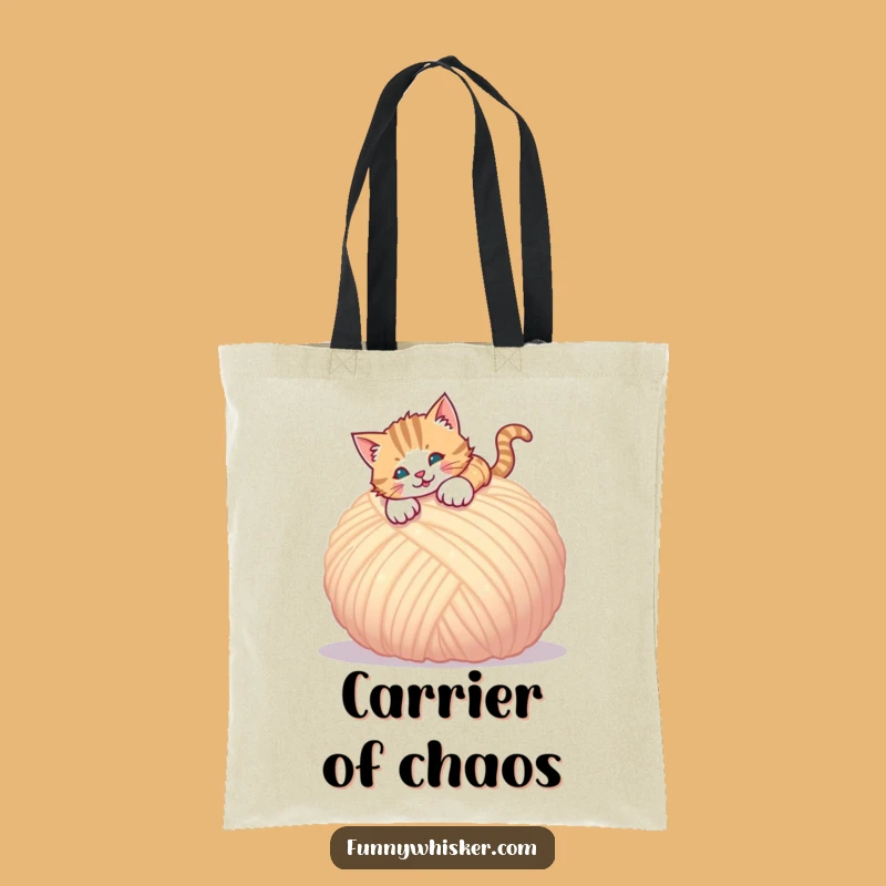 Funny Pouncing Cat Tote Bag - Yarn Lover's Carry-All, Gift for Cat Lovers