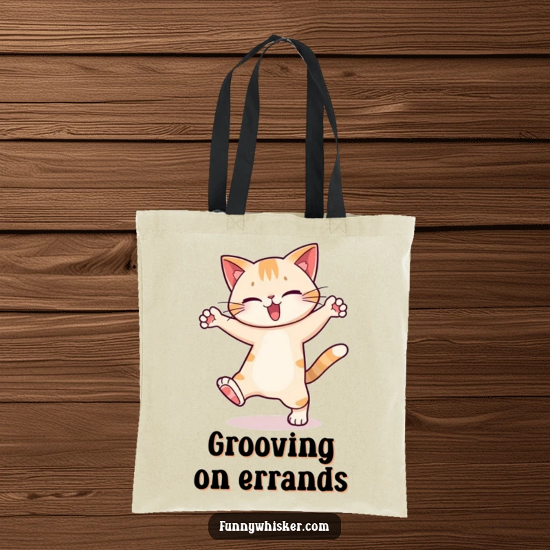 Funny Tote Bag: A cat character performing a silly dance with exaggerated leg movements.